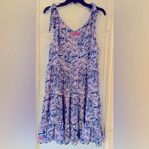 Simply Southern Shoulder Tie Ruffle Dress Tropical Leaf Size M NWOT